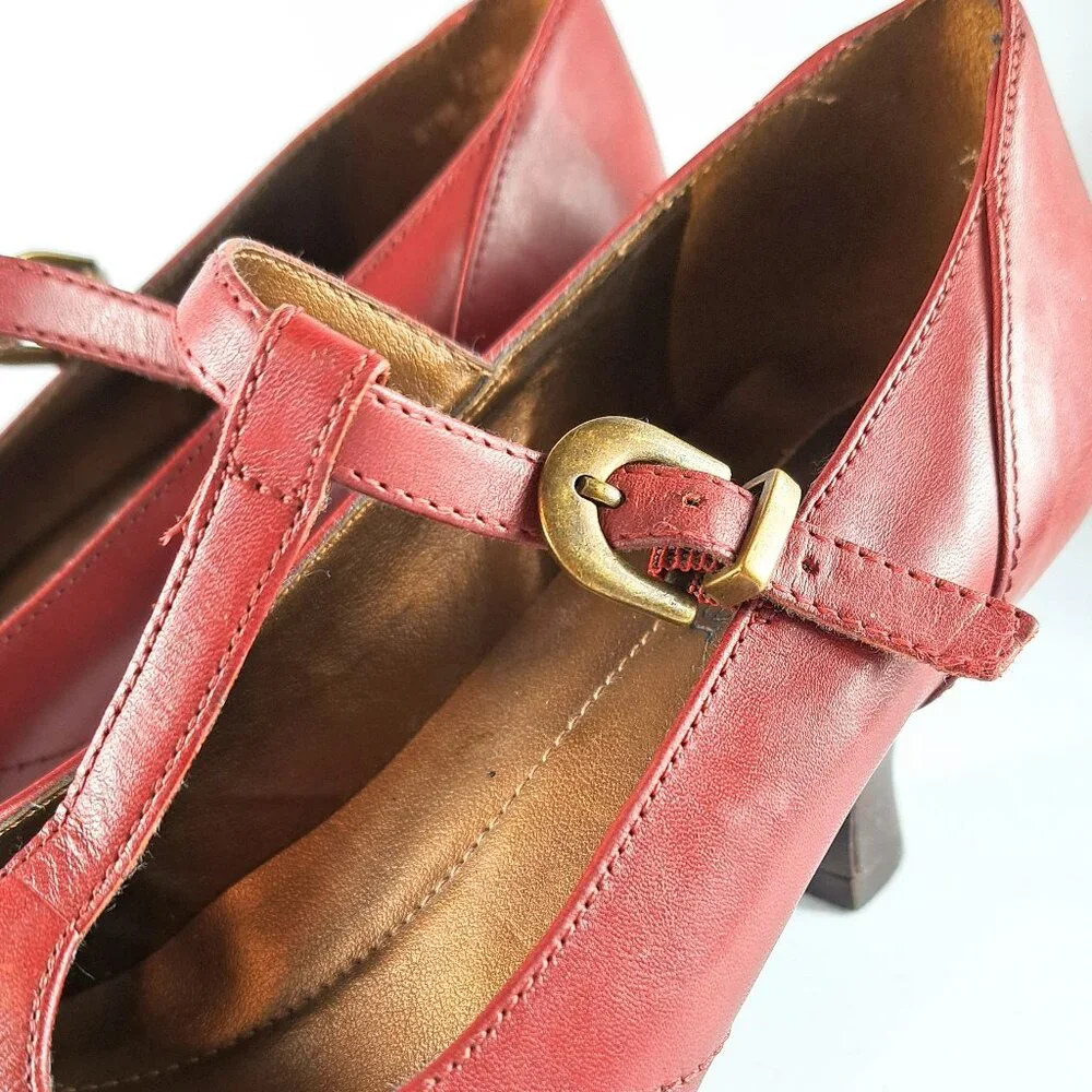 Naturalizer Red Leather Heel Mary Jane Shoes Size 7 1/2 M